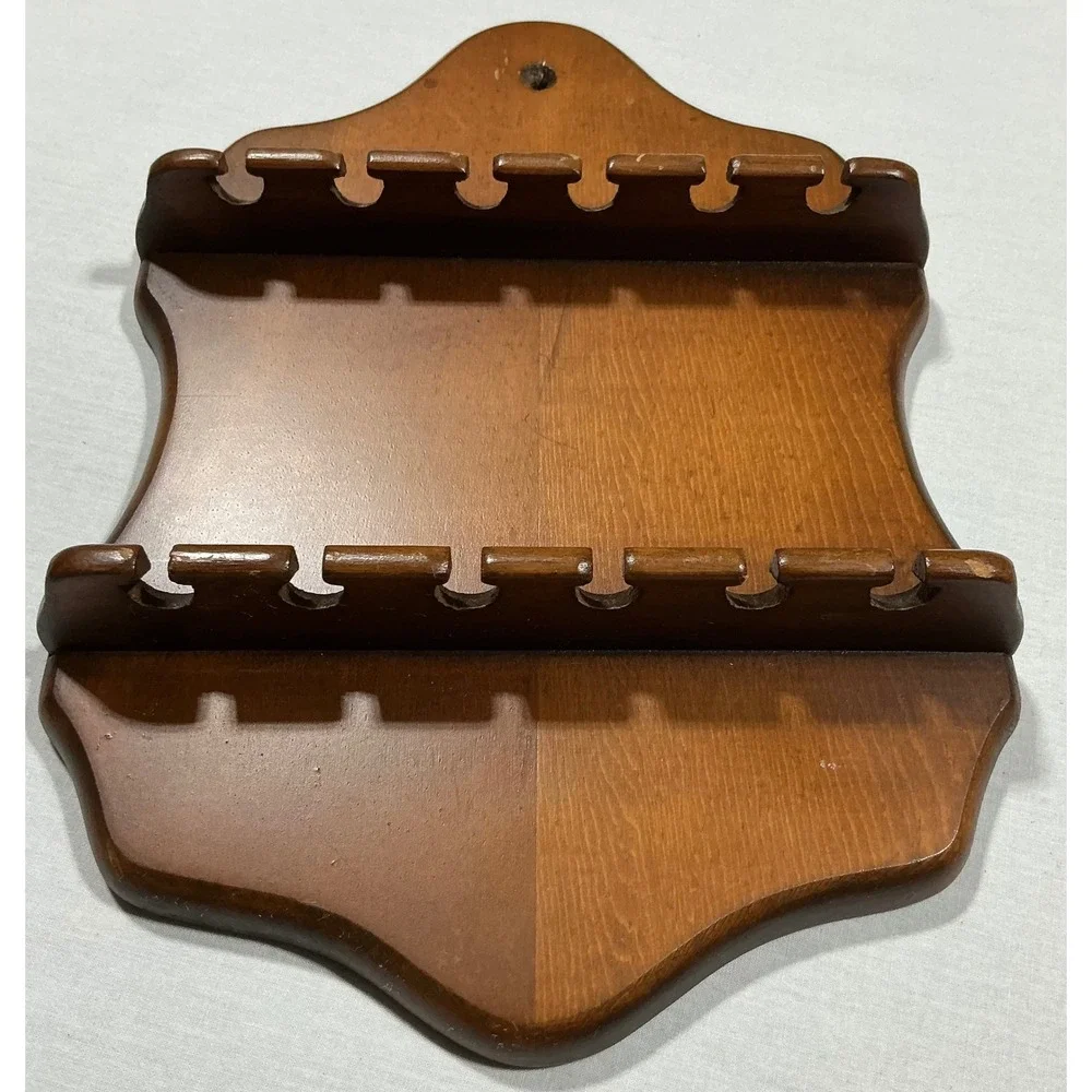 Vintage Wooden 12 Spoon Display Rack Wall Mount Collector Shelf Brown Wood